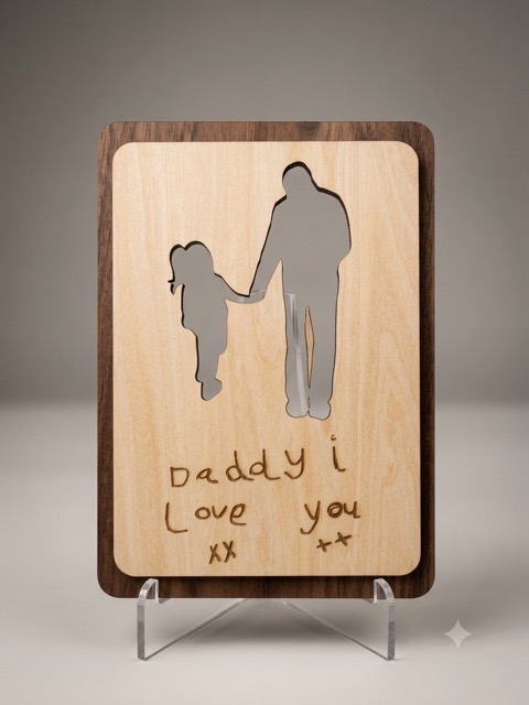 Wooden Silhouette Plaque – A Father & Child Bond, Captured in Wood