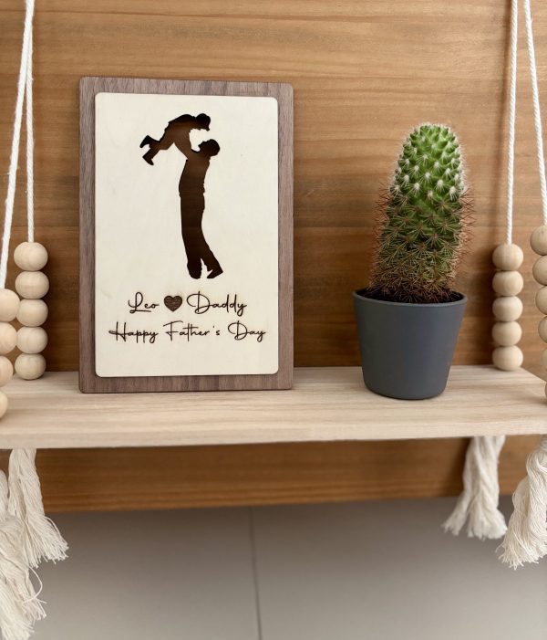 Wooden Silhouette Plaque – A Father & Child Bond, Captured in Wood Wooden Silhouette Plaque – A Father & Child Bond, Captured in Wood
