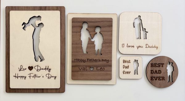 Wooden Silhouette Plaque – A Father & Child Bond, Captured in Wood Wooden Silhouette Plaque – A Father & Child Bond, Captured in Wood