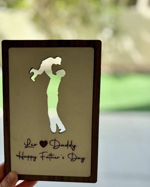 Wooden Silhouette Plaque – A Father & Child Bond, Captured in Wood Wooden Silhouette Plaque – A Father & Child Bond, Captured in Wood