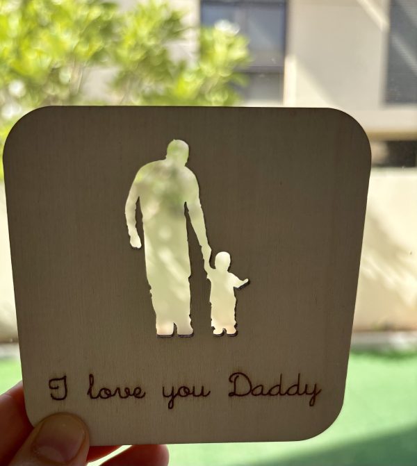 Wooden Silhouette Plaque – A Father & Child Bond, Captured in Wood Wooden Silhouette Plaque – A Father & Child Bond, Captured in Wood