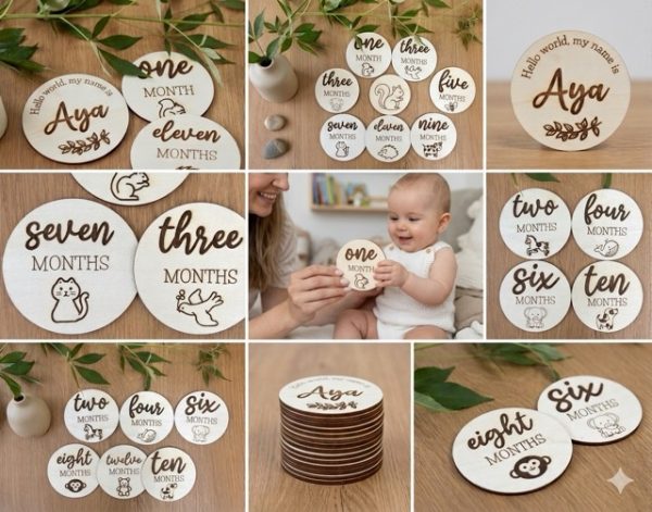 Gemini_Generated_Image_49lgf049lgf049lg (1) Medium Personalized Wooden Milestone Discs for Babies
