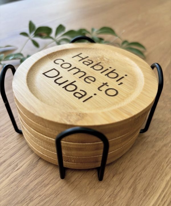 Screenshot Personalized Bamboo Coaster Set with Holder – Set of 6