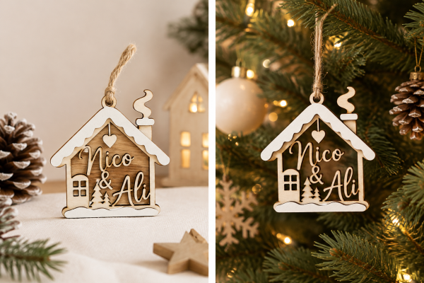120D753B-B6A6-4786-8EBD-9CCBDCCFB703 Wooden Christmas House Ornament